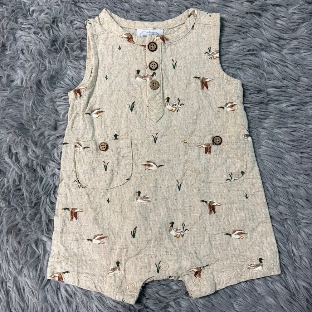 Mudpie Tank Romper Tan Ducks Baby Boy Infant 3-6 Months